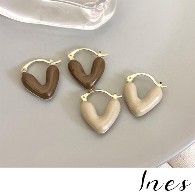 【INES】V型耳環 滴釉耳環/韓國設計美拉德色系復古V型滴釉造型耳扣 耳環(2色任選)