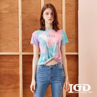【IGD 英格麗】速達-網路獨賣款-潮流立體鋼印文字渲染上衣(粉色)