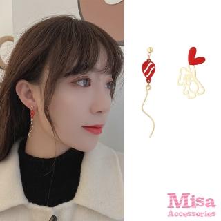 【MISA】韓國設計S925銀針不對稱可愛縷空小熊氣球造型耳環(S925銀針耳環 縷空耳環 小熊耳環)