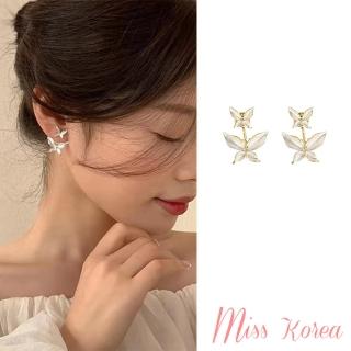 【MISS KOREA】韓國設計浪漫優雅雙蝴蝶造型耳環(雙蝴蝶耳環 耳環)