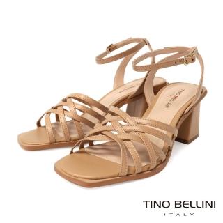 【TINO BELLINI 貝里尼】巴西進口全真皮細帶交叉高跟涼鞋FSLT027(裸棕)