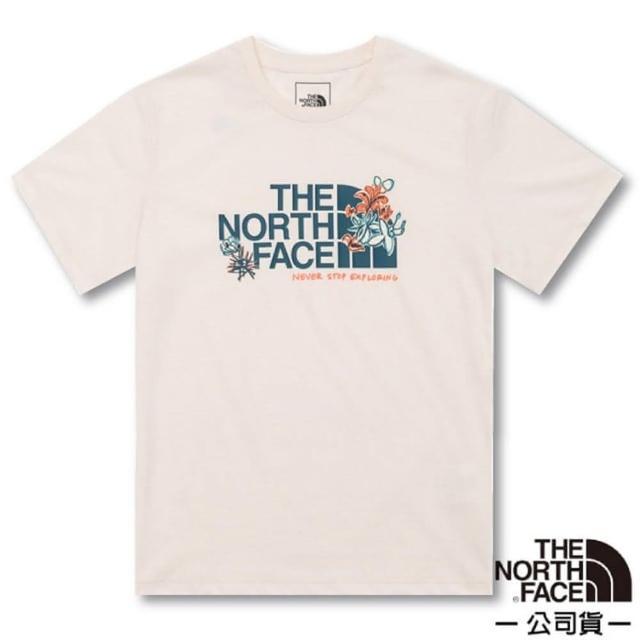 【The North Face】女 吸濕排汗花卉LOGO短袖T恤_亞洲版型/休閒衫.運動上衣(7WFH-N3N 米白色)