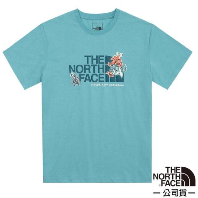 【The North Face】女 吸濕排汗花卉LOGO短袖T恤_亞洲版型/休閒衫.運動上衣(7WFH-LV2 藍色)