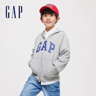 【GAP】男童裝 Logo連帽外套-灰色(890300)