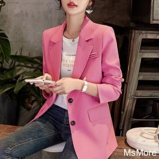 【MsMore】西裝外套休閒氣質寬鬆設計感復古長袖短版#120804(黑/粉紅/咖)