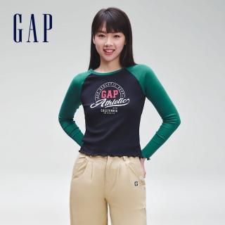 【GAP】女裝 Logo印花圓領長袖T恤-海軍藍(888456)