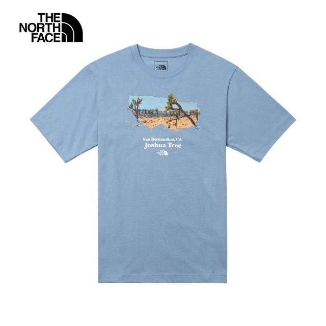 【The North Face 官方旗艦】北面男款藍色沙漠綠洲印花寬鬆短袖T恤｜88GJQEO