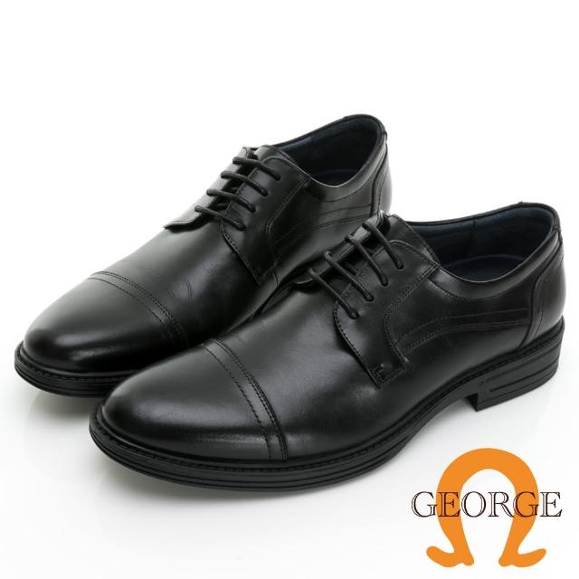 【GEORGE 喬治皮鞋】AMBER系列 橫飾綁帶微空調紳士氣墊皮鞋 -黑 315031CZ10