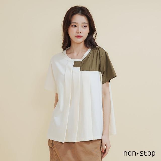 【non-stop】個性百摺剪接設計T恤-2色