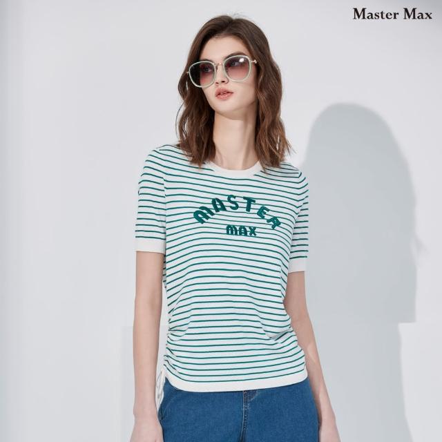 【Master Max】繡縫品牌條紋圓領針織短袖上衣(8418009)