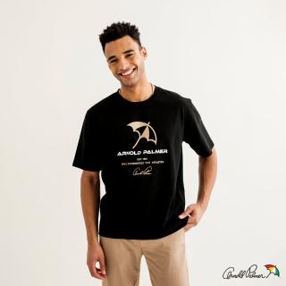 【Arnold Palmer 雨傘】男裝-簡約大傘印花純棉短袖T恤(黑色)