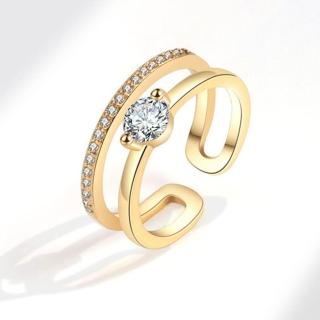 【Jpqueen】幾何女孩韓版簡約氣質鑲鑽鏤空雙層開口可調整戒指(2色可選)