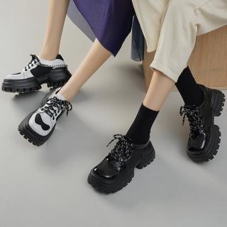 【JP Queen New York】學院風復古黑白拚色綁帶厚底休閒鞋(多款可選)