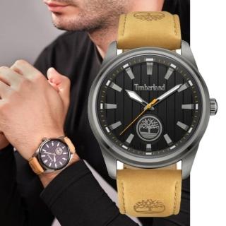 【Timberland】天柏嵐 NORTHBRIDGE系列 條紋簡約 腕錶 皮帶-黑色/咖啡色45mm(TDWGA0010204)
