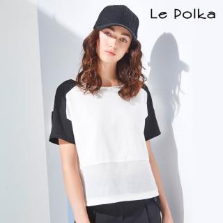 【Le Polka】黑白雪紡拼接上衣-女
