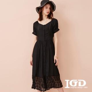 【IGD 英格麗】速達-網路獨賣款-優雅桃心領排釦蕾絲洋裝(黑色)