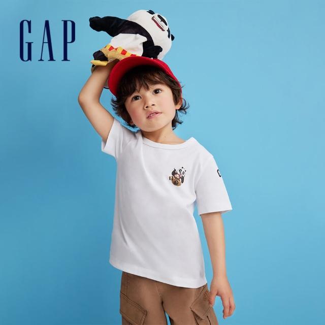 【GAP】男幼童裝 Gap x 功夫熊貓聯名 Logo純棉印花圓領短袖T恤-白色(890551)