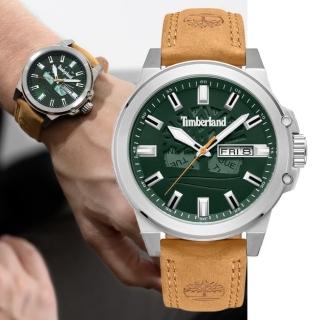 【Timberland】天柏嵐 CANFIELD系列 DAY-DATE多功能腕錶 皮帶-綠/棕色46mm(TDWGB0040802)