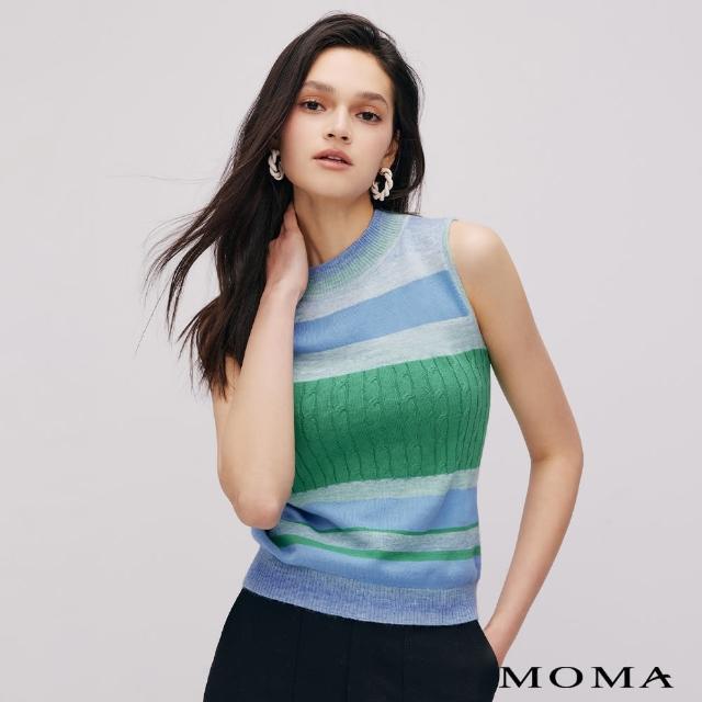 【MOMA】隨性漸層小立領毛背心(藍色)