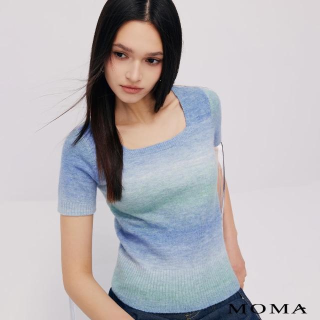【MOMA】休閒漸層方領短袖上衣(藍色)