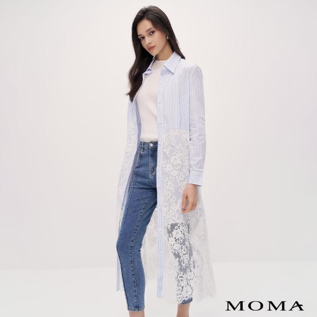 【MOMA】條紋蕾絲長版襯衫(藍色)