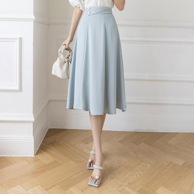 【WHATDAY】玩美衣櫃時尚高腰法式中長裙S-XL(共三色)