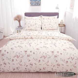 【Lust】法式玫瑰 100%純棉、雙人加大6尺床包/枕套/薄被套6X7尺、台灣製
