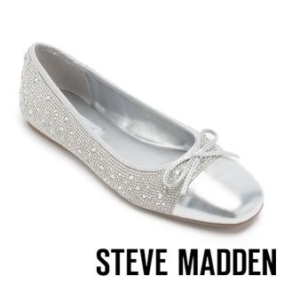 【STEVE MADDEN】NIYA-R 鑽面拼接蝴蝶結平底娃娃鞋(銀色)