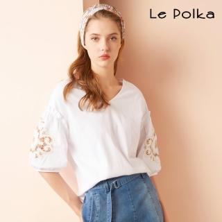 【Le Polka】輕民俗繡花拋袖上衣-女