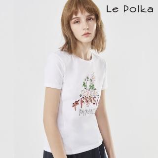 【Le Polka】百搭花卉亮片合身T恤-女
