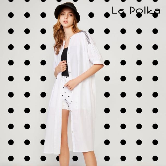 【Le Polka】貝殼釦落肩長版襯衫/2色-女