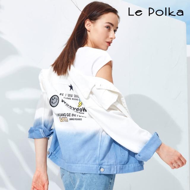【Le Polka】率性布章漸層牛仔外套-女(丹寧)