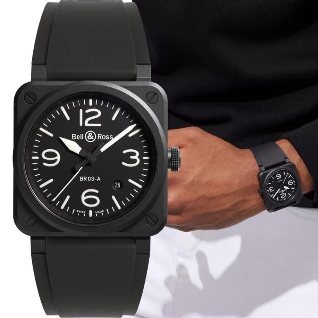 【Bell&Ross】BR03黑色啞光陶瓷方形機械腕錶-41mm(BR03A-BL-CE/SRB)