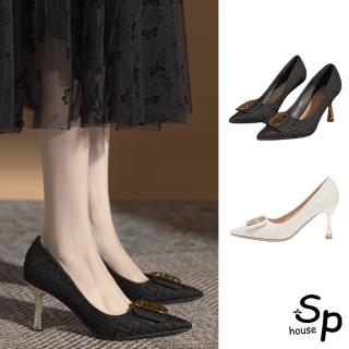 【Sp house】性感代表方扣尖頭細高跟鞋(2色可選)