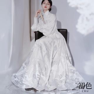 【初色】新中式改良版花鳥印花馬面裙中長裙半身裙-白色-32771(M-XL可選)