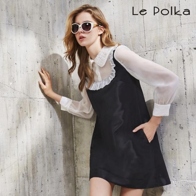 【Le Polka】超級優雅黑白連身洋裝-女