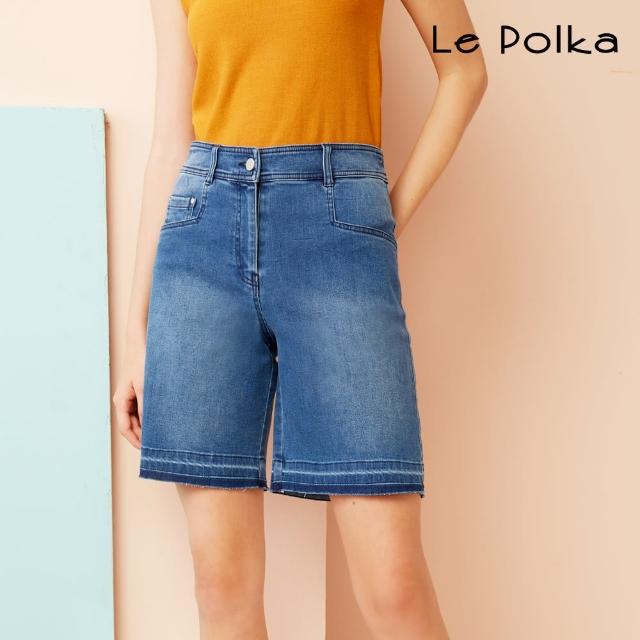 【Le Polka】特殊水洗牛仔五分短褲-女(丹寧)