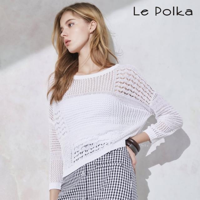 【Le Polka】千鳥格紋鏤空針織上衣-女