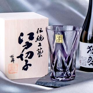 【田島硝子】日本職人手工 石目星重紋酒杯 江戶切子 玻璃杯 紫苑色(TK21-002-1V)