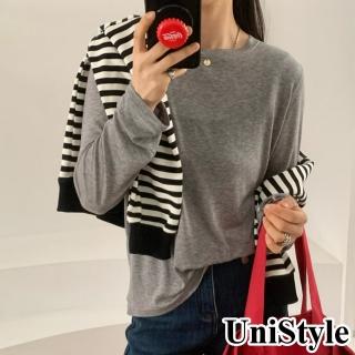 【UniStyle】天絲長袖上衣 韓版小金片簡約軟軟T恤 女 UP1536(花灰)