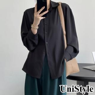 【UniStyle】純色長袖襯衫 韓版簡約基礎款上衣 女 WT2133(黑)