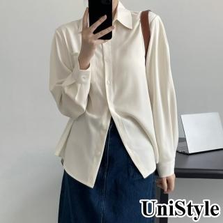 【UniStyle】純色長袖襯衫 韓版簡約基礎款上衣 女 WT2133(玄米杏)