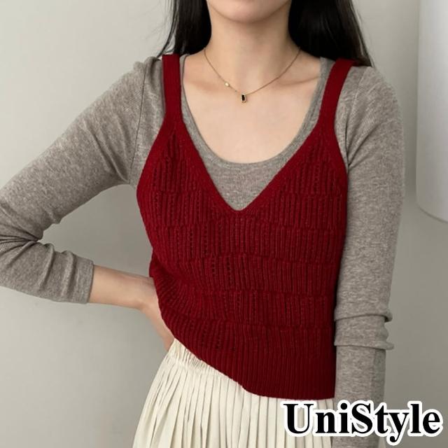 【UniStyle】針織吊帶背心 韓版鏤空設計感短版疊穿單品 女 WTMB565(紅)