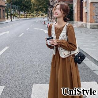 【UniStyle】2件套異國風背心壓褶長袖洋裝 女 ZM297-323(圖片色)
