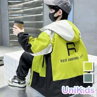 【UniKids】中大童裝長袖外套 韓系撞色衝鋒衣連帽夾克風衣 男大童裝 VP24803(黃 軍綠)