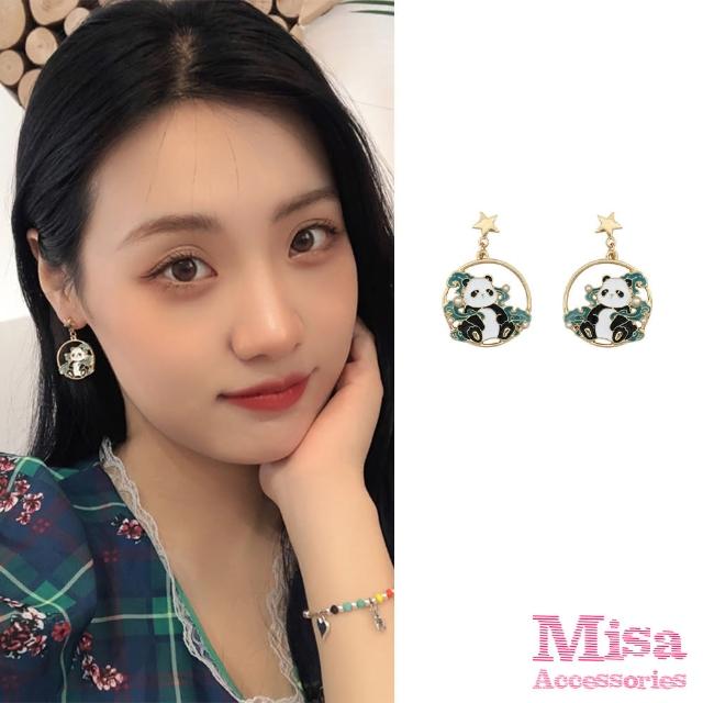 【MISA】韓國設計S925銀針可愛趣味小熊貓造型耳環(S925銀針耳環 熊貓耳環)