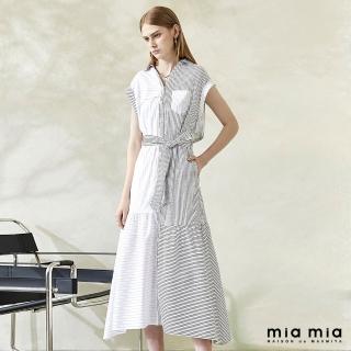 【mia mia】條紋撞色綁帶洋裝