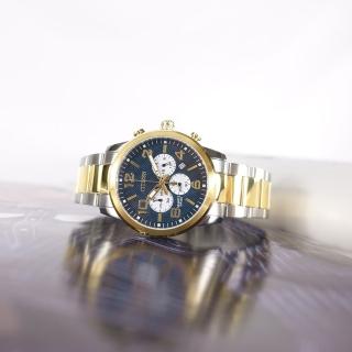 【CITIZEN 星辰】經典商務 三眼計時 日期 不鏽鋼手錶 藍x鍍金 42mm(AN8059-56L)