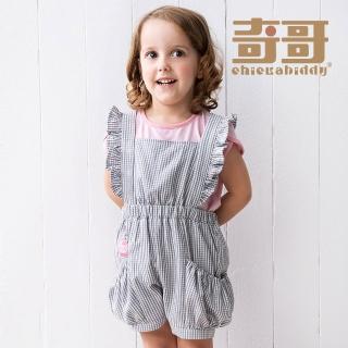 【奇哥官方旗艦】Chic a Bon 女童裝 機器人灰白格紋吊帶褲/連身褲(1-4歲)