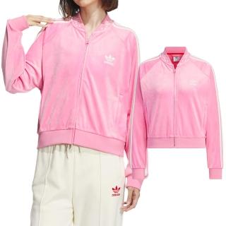 【adidas 愛迪達】VELOUR SST JKT 女款 粉色 休閒 復古 經典 絲絨 短版 外套 IX4223
